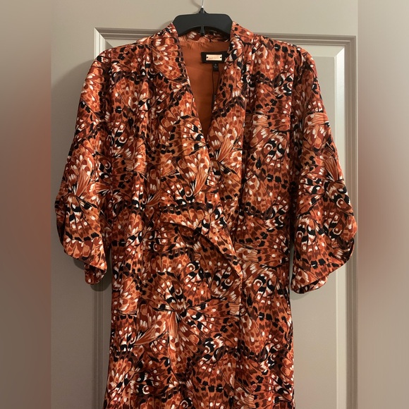 Alexia Admor Brown Abstract June Midi Sleeve Wrap Dress size 8 NWT - Picture 13 of 15